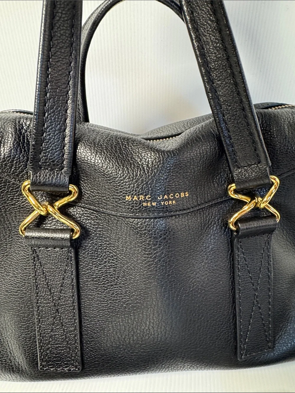 MARC JACOBS Wellington Black Pebbled Leather Satchel Crossbody Gold Hardware